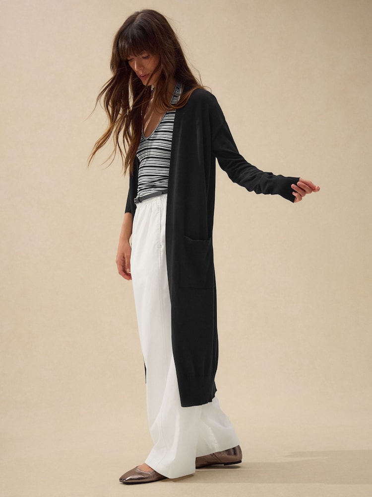 Black Soft Touch Longline Cardigan With Cotton - Image 2 of 7