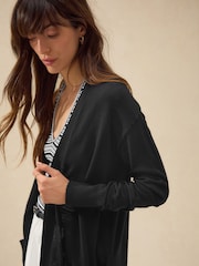 Black Soft Touch Longline Cardigan With Cotton - Image 3 of 7