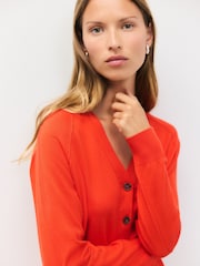 Bright Orange Soft Touch V-Neck Button Up Cardigan with Cotton - Image 1 of 7