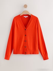 Bright Orange Soft Touch V-Neck Button Up Cardigan with Cotton - Image 5 of 7