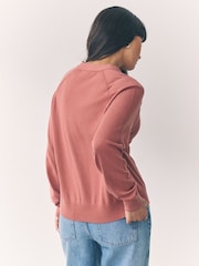 Blush Pink Soft Touch V-Neck Button Up Cardigan with Cotton - Image 3 of 7