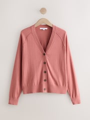 Blush Pink Soft Touch V-Neck Button Up Cardigan with Cotton - Image 5 of 7