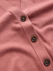 Blush Pink Soft Touch V-Neck Button Up Cardigan with Cotton - Image 6 of 7