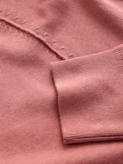 Blush Pink Soft Touch V-Neck Button Up Cardigan with Cotton - Image 7 of 7