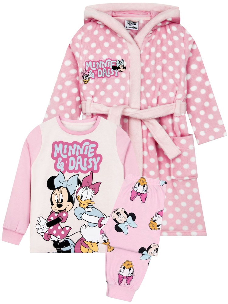 Character Pink Disney Minnie Mouse and Daisy Duck Pyjamas And Dressing Gown - Image 1 of 11