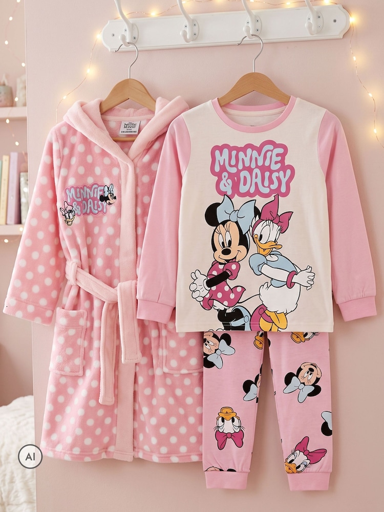 Character Pink Disney Minnie Mouse and Daisy Duck Pyjamas And Dressing Gown - Image 11 of 11