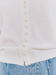 White Textured Skinny Rib Crew Neck Cardigan - Image 6 of 9