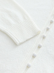 White Textured Skinny Rib Crew Neck Cardigan - Image 9 of 9