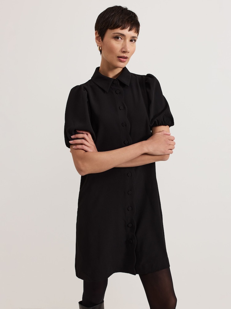 Negro - Phase Eight Candice Denim Scallop 100% Cotton Dress - Imagen 1 de 6