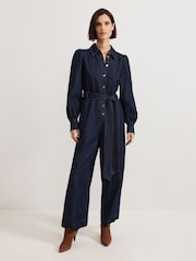Phase Eight Blue Gemma Denim Collared Jumpsuit - Image 1 of 7