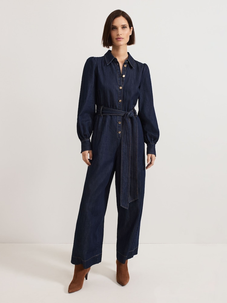 Phase Eight Blue Gemma Denim Collared Jumpsuit - Image 1 of 7