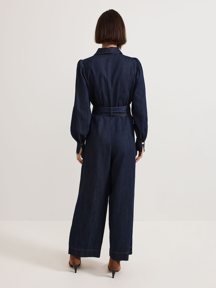 Phase Eight Blue Gemma Denim Collared Jumpsuit - Image 2 of 7