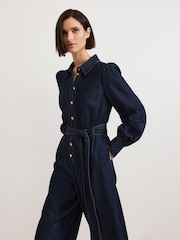 Phase Eight Blue Gemma Denim Collared Jumpsuit - Image 3 of 7