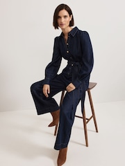 Phase Eight Blue Gemma Denim Collared Jumpsuit - Image 4 of 7