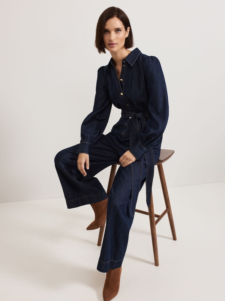 Phase Eight Blue Gemma Denim Collared Jumpsuit - Image 4 of 7