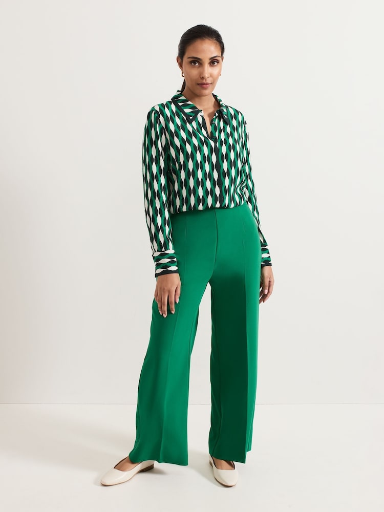 Phase Eight Green Aubrielle Petite Wide Leg Trousers - Image 1 of 4