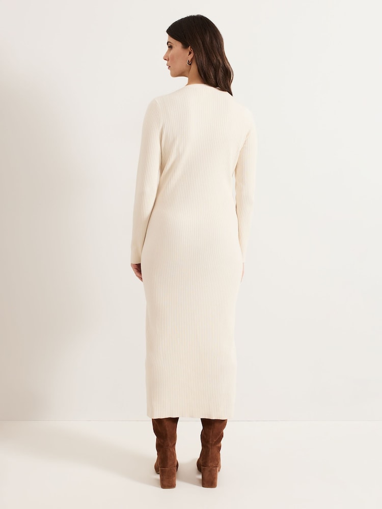 Phase Eight Natural Ella Maxi Zip Ribbed Dress - Image 2 of 7