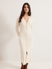 Phase Eight Natural Ella Maxi Zip Ribbed Dress - Image 3 of 7