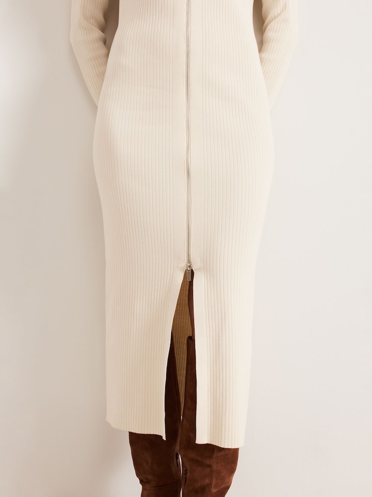 Phase Eight Natural Ella Maxi Zip Ribbed Dress - Image 5 of 7