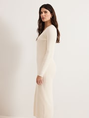 Phase Eight Natural Ella Maxi Zip Ribbed Dress - Image 6 of 7