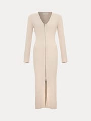 Phase Eight Natural Ella Maxi Zip Ribbed Dress - Image 7 of 7