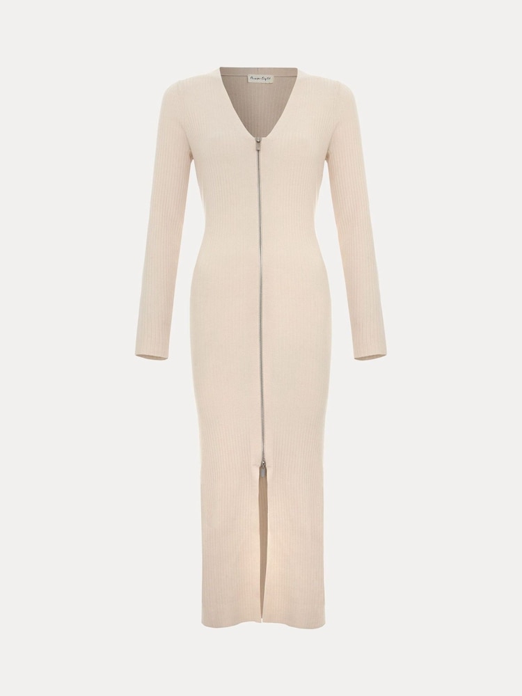 Phase Eight Natural Ella Maxi Zip Ribbed Dress - Image 7 of 7