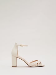 Phase Eight White Leather Strappy Block Heel Sandals - Image 1 of 6