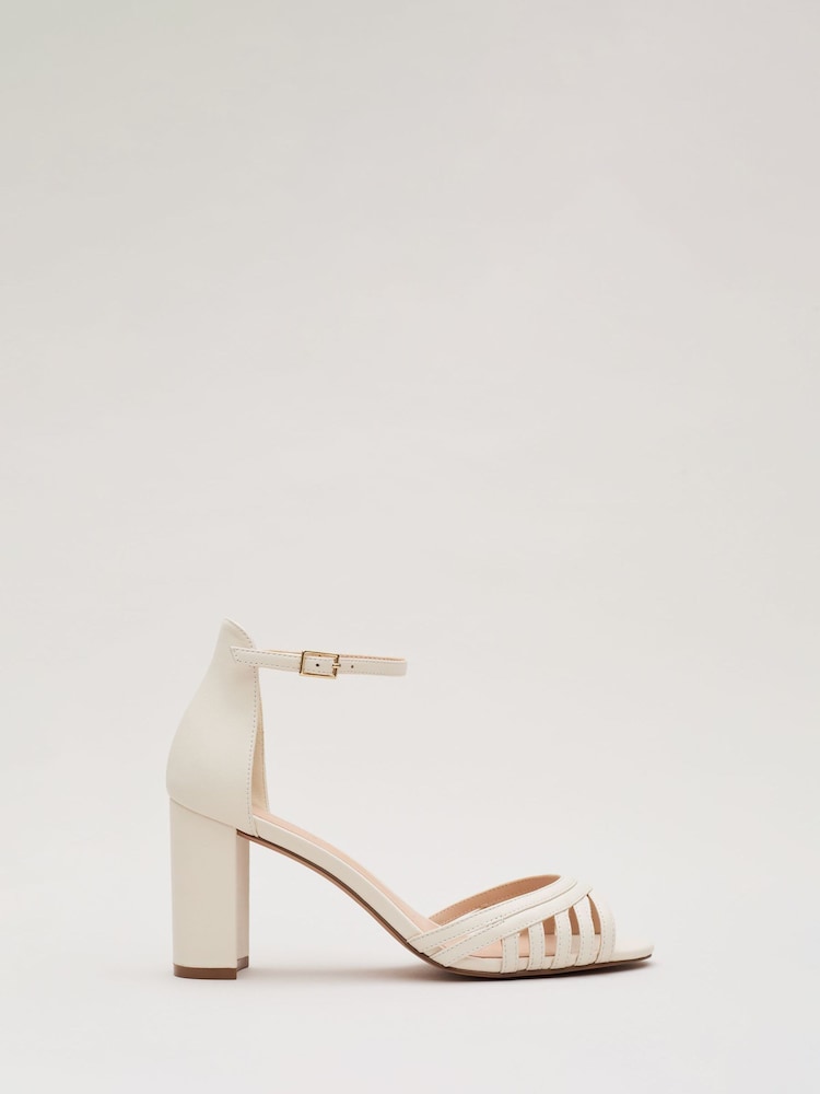 Phase Eight White Leather Strappy Block Heel Sandals - Image 1 of 6