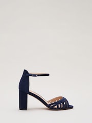 Phase Eight Blue Suede Strappy Block Heel Sandals - Image 1 of 6
