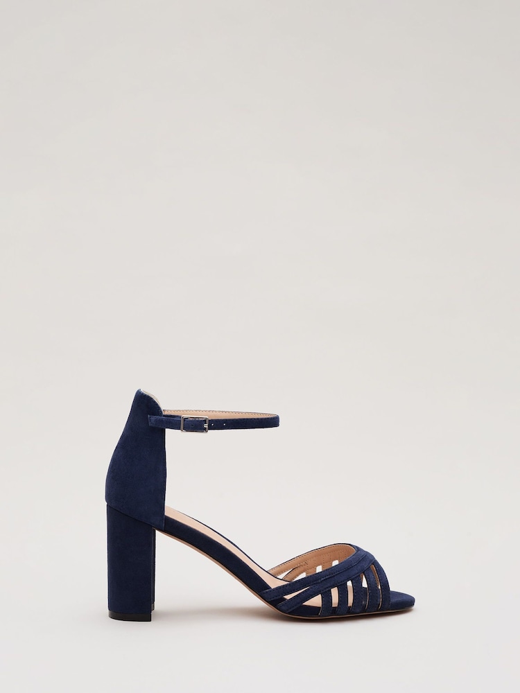 Phase Eight Blue Suede Strappy Block Heel Sandals - Image 1 of 6