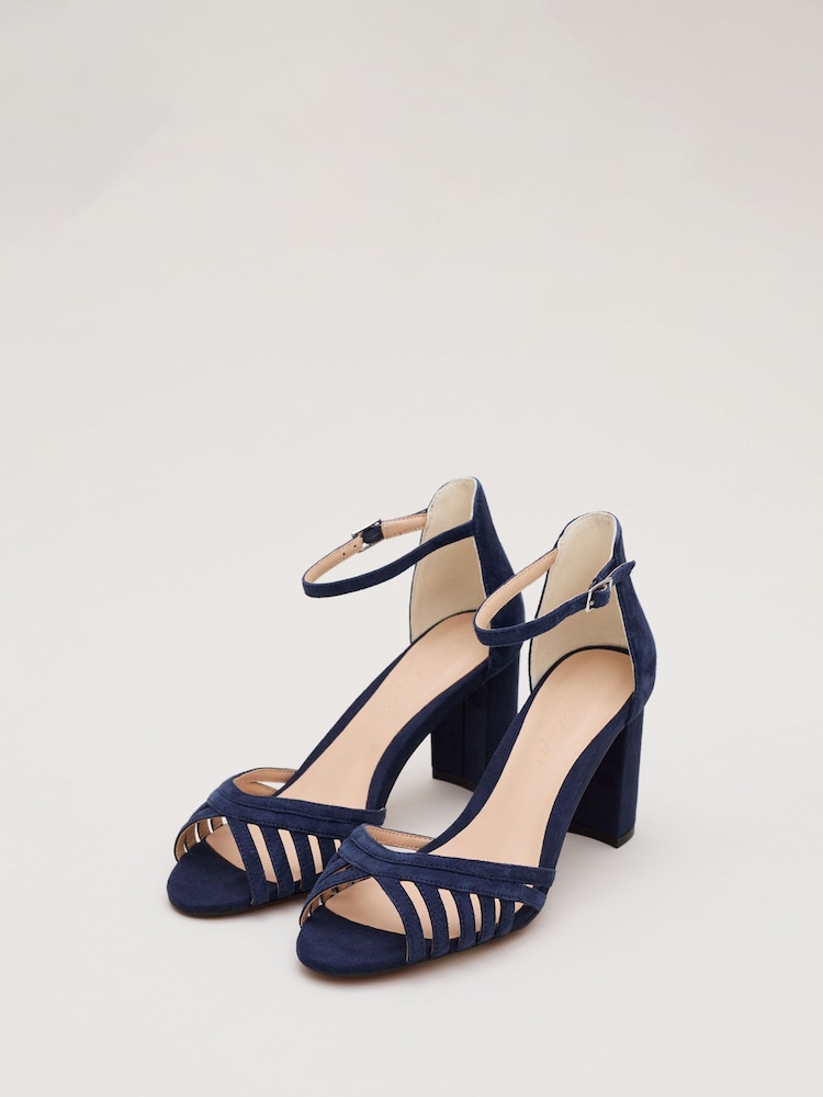 Phase Eight Blue Suede Strappy Block Heel Sandals - Image 2 of 6
