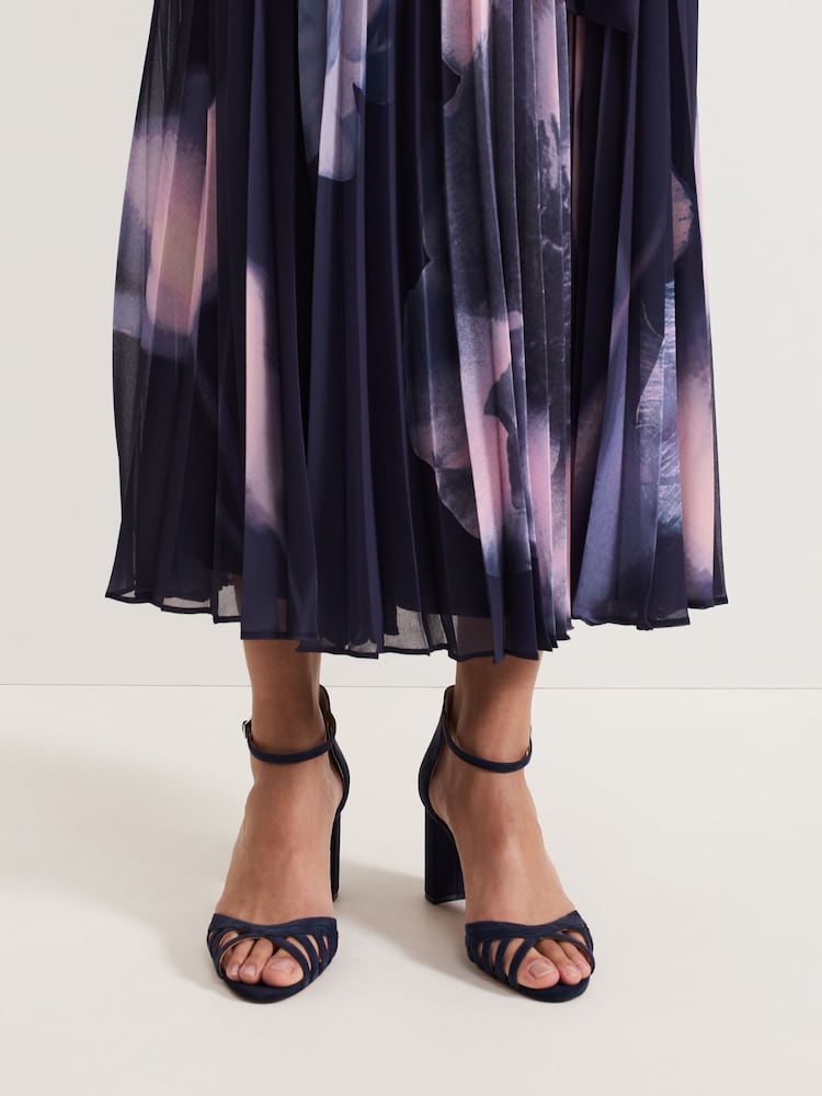 Phase Eight Blue Suede Strappy Block Heel Sandals - Image 6 of 6