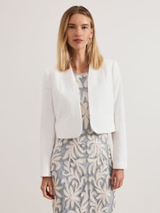 Phase Eight White Olivia Textured Short 100% Cotton Jacket - Image 1 of 5