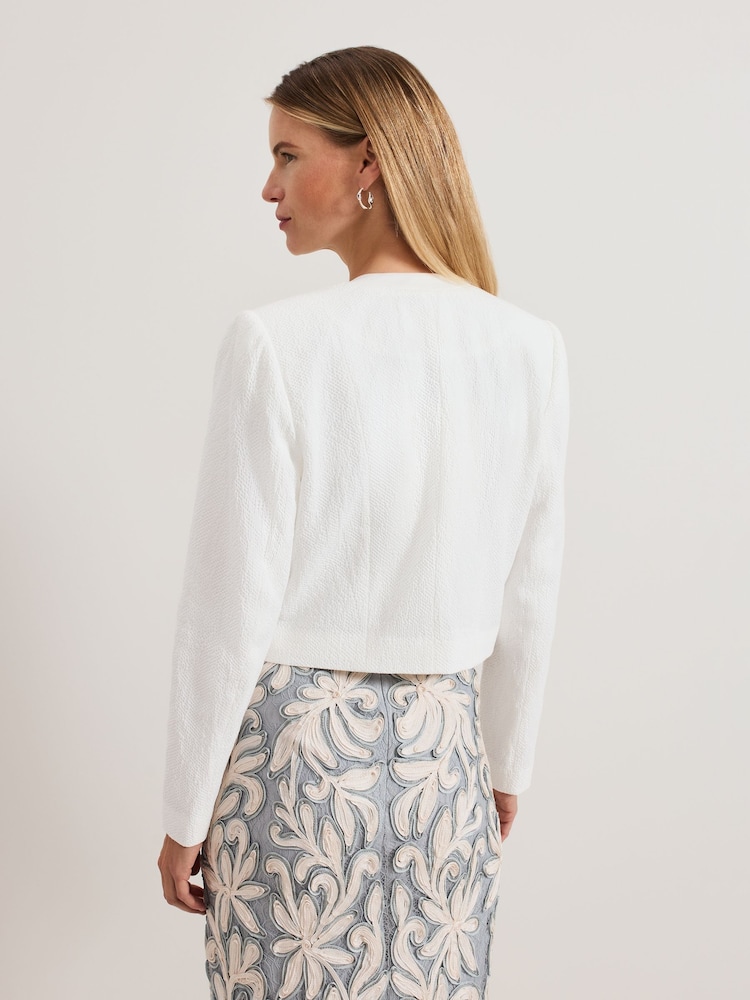 Phase Eight White Olivia Textured Short 100% Cotton Jacket - Image 2 of 5