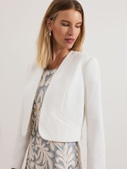 Phase Eight White Olivia Textured Short 100% Cotton Jacket - Image 4 of 5