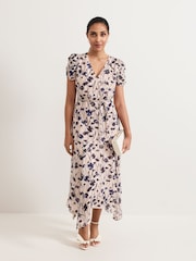 Phase Eight Natural Petite Verity Filcoupe Floral Print Dress - Image 1 of 7
