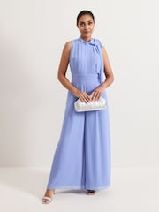 Phase Eight Blue Petite Lucie Tie Neck Jumpsuit - Image 1 of 5