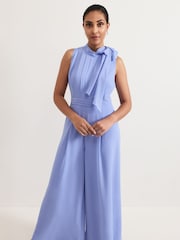Phase Eight Blue Petite Lucie Tie Neck Jumpsuit - Image 3 of 5