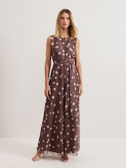 Phase Eight Brown Maxine Spot Chiffon Jumpsuit - Image 1 of 5