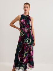 Phase Eight Natural Molly Silk Mix Floral Textured Maxi Dress - Image 2 of 7