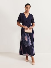 Phase Eight Blue Petite Abigail Printed Pleat Maxi Dress - Image 1 of 6