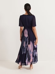 Phase Eight Blue Petite Abigail Printed Pleat Maxi Dress - Image 2 of 6