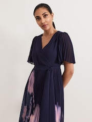 Phase Eight Blue Petite Abigail Printed Pleat Maxi Dress - Image 4 of 6