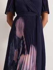 Phase Eight Blue Petite Abigail Printed Pleat Maxi Dress - Image 5 of 6