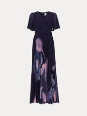 Phase Eight Blue Petite Abigail Printed Pleat Maxi Dress - Image 6 of 6