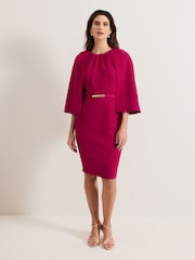 Phase Eight Pink Veronica Cape Belted Midi Dress - Image 3 of 5
