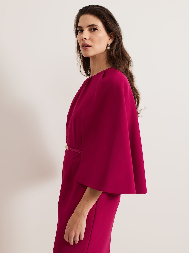 Phase Eight Pink Veronica Cape Belted Midi Dress - Image 5 of 5