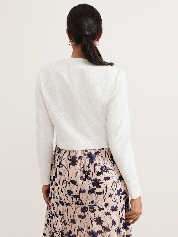Phase Eight White Petite Olivia Textured Short 100% Cotton Jacket - Image 2 of 5