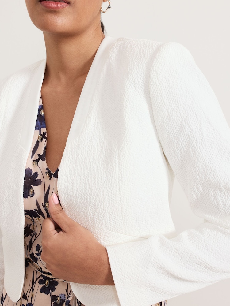 Phase Eight White Petite Olivia Textured Short 100% Cotton Jacket - Image 5 of 5