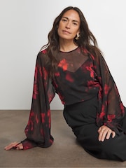 Tie Sleeve Sheer Floaty Blouse - Image 1 of 4